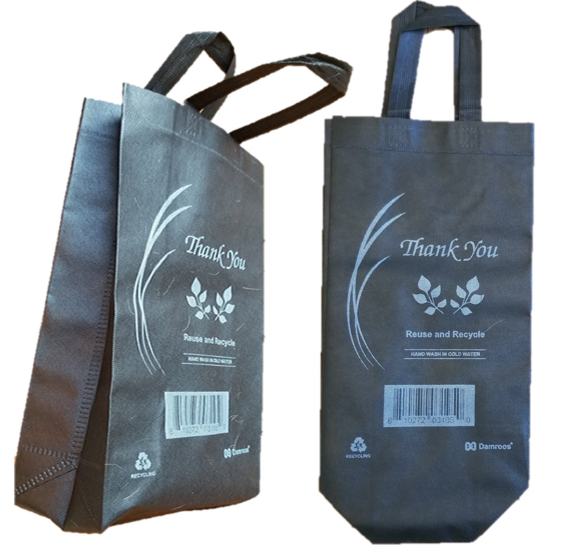 100 Reusable, Two Bottle, Stitched Handle, Non-Woven Polypropylene Black Bags