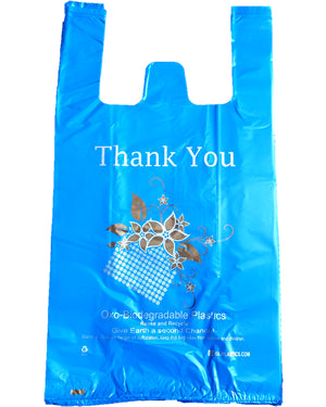 500 Count - Mini-Jumbo, 16" W x 8" D x 26" H, Oxo-Biodegradable, Blue, Plastic Shopping Bags