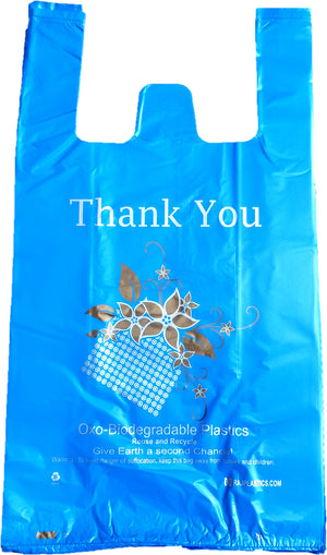 500 Count - Mini-Jumbo, 16" W x 8" D x 26" H, Oxo-Biodegradable, Blue, Plastic Shopping Bags