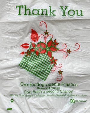 500 Count - Mini-Jumbo, 16" W x 8" D x 26" H, Oxo-Biodegradable, White, Plastic Shopping Bags