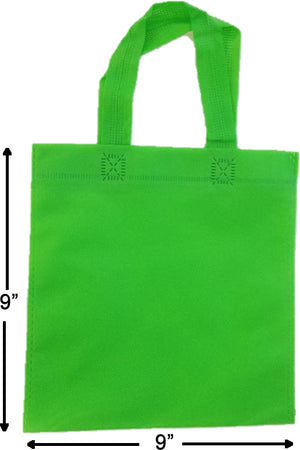 50 Small, 9" W x 9" H, Green, Non-Woven Party Favors/Goodie Bags with Handles