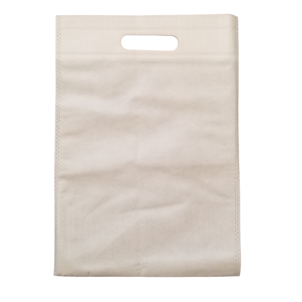 Reusable, White, Die-Cut Handle, Non-Woven Bags - With Free Shipping